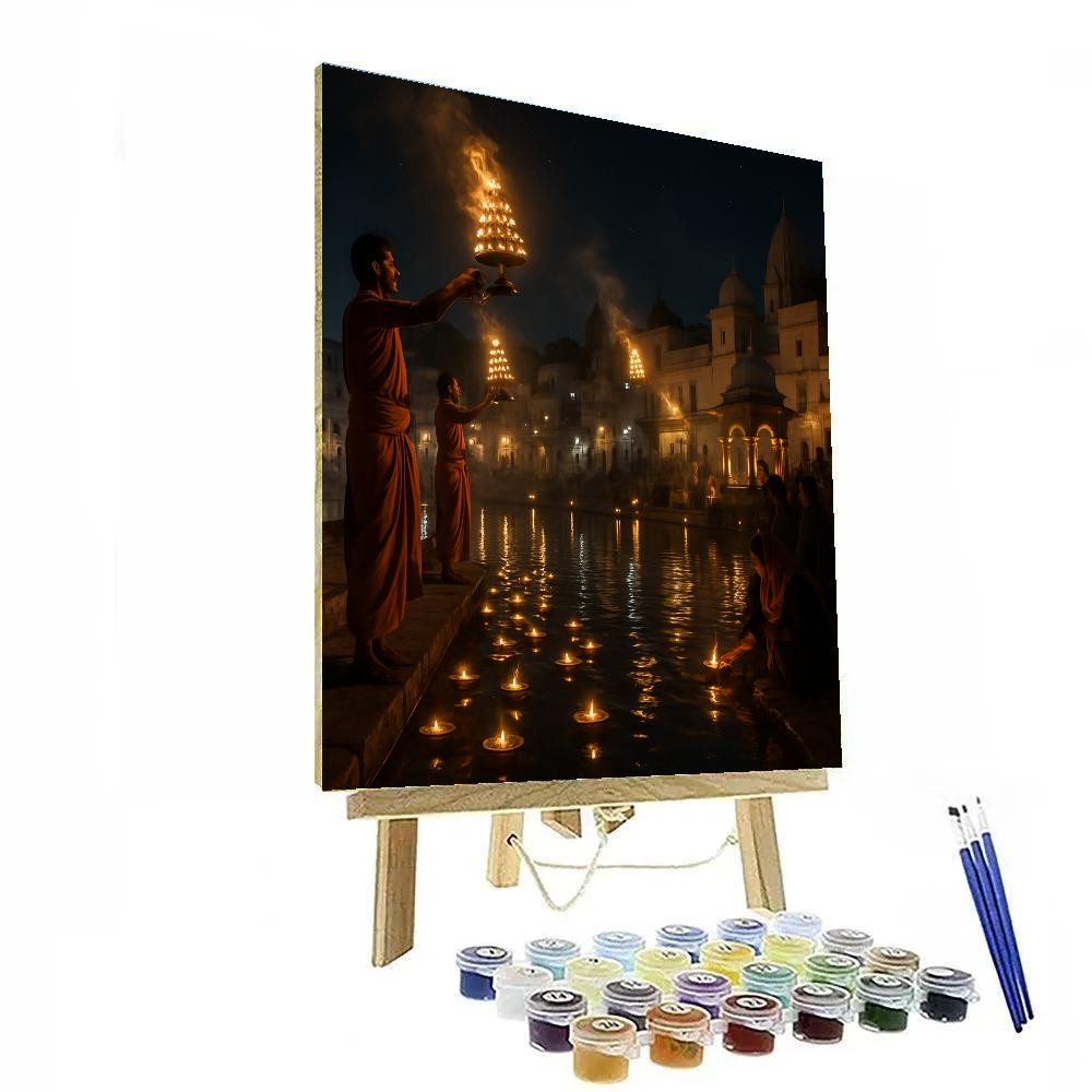 Pushkar Lake Devotional Night paint by color
