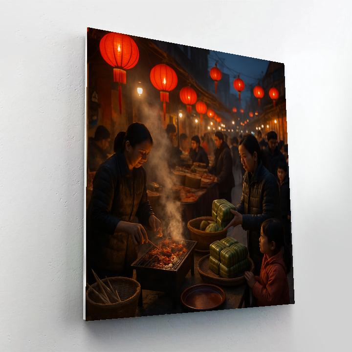 Tet Street Food Market Hanoi Painting by numbers kit