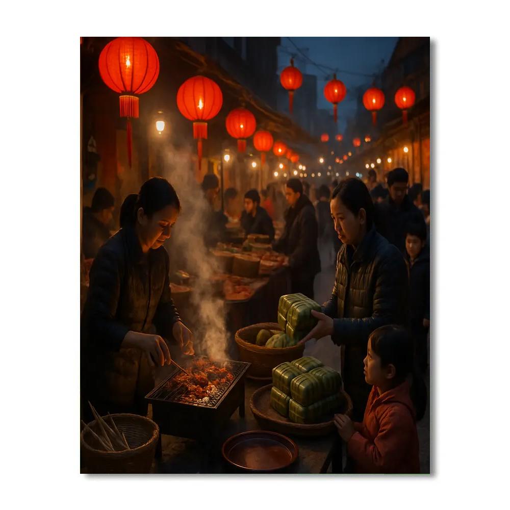 Tet Street Food Market Hanoi Painting by numbers kit