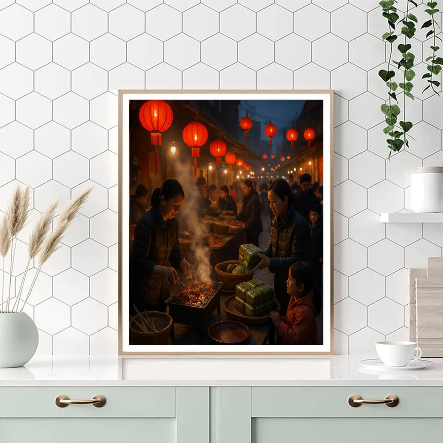 Tet Street Food Market Hanoi Painting by numbers kit