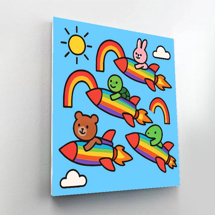 Rainbow Rocket Racers Paint by numbers art