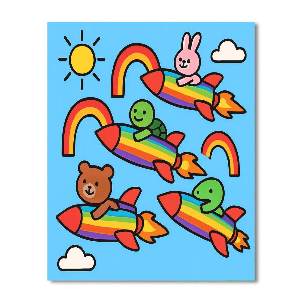 Rainbow Rocket Racers Paint by numbers art
