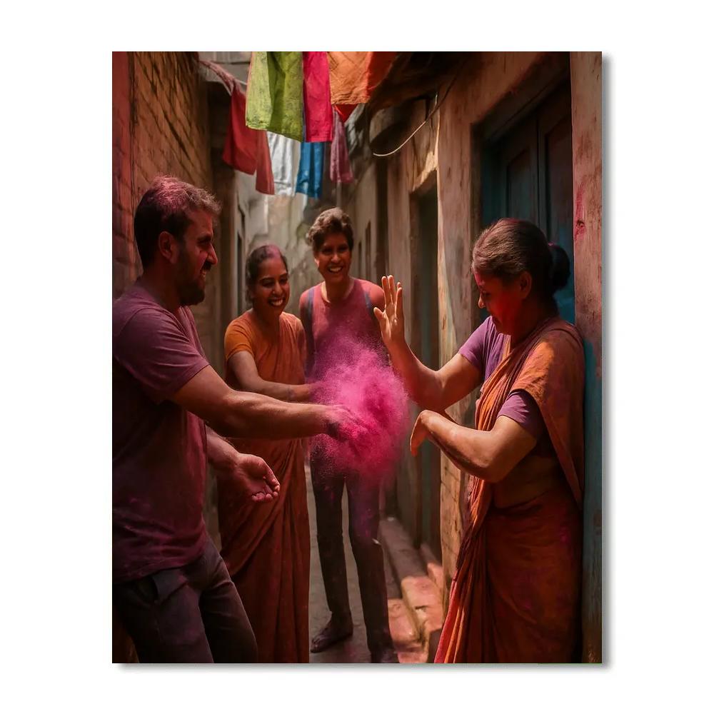 Holi Colours In Old Delhi Alley Paint by numbers kits