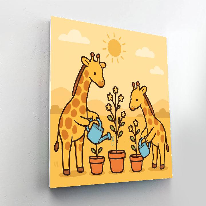 Galaxy Gardening Giraffes Painting by numbers kit