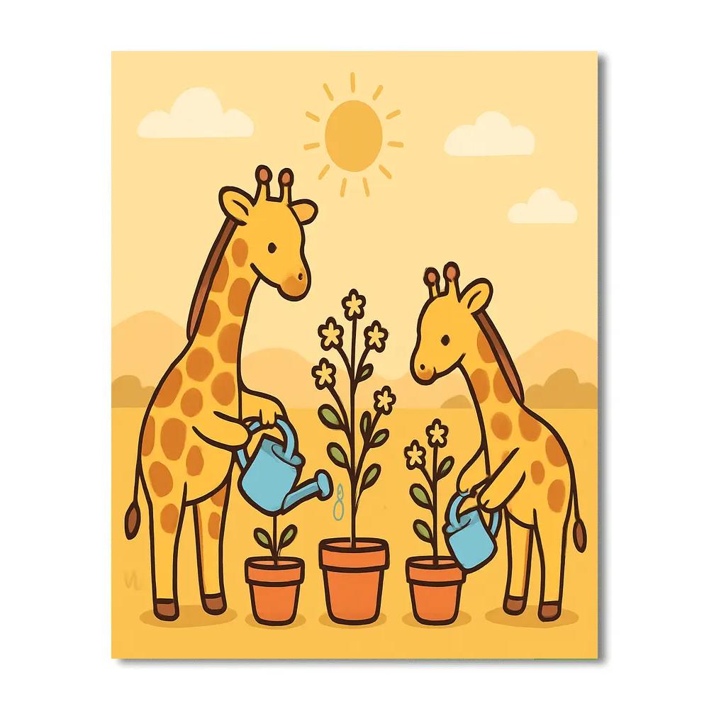 Galaxy Gardening Giraffes Painting by numbers kit