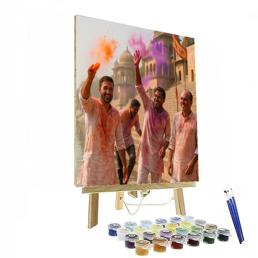 Holi Riverside Celebration Vrindavan paint by color