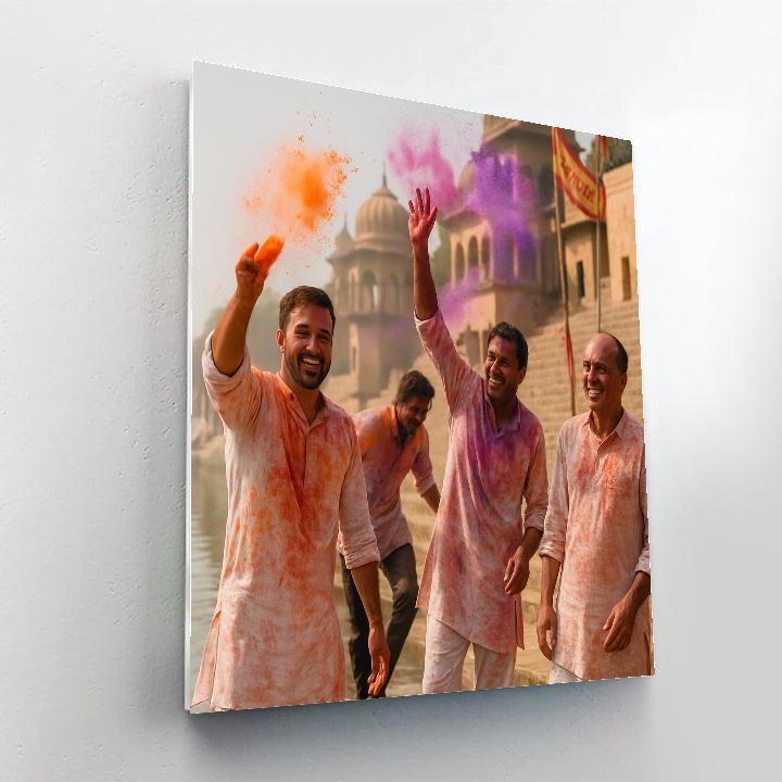 Holi Riverside Celebration Vrindavan paint by color