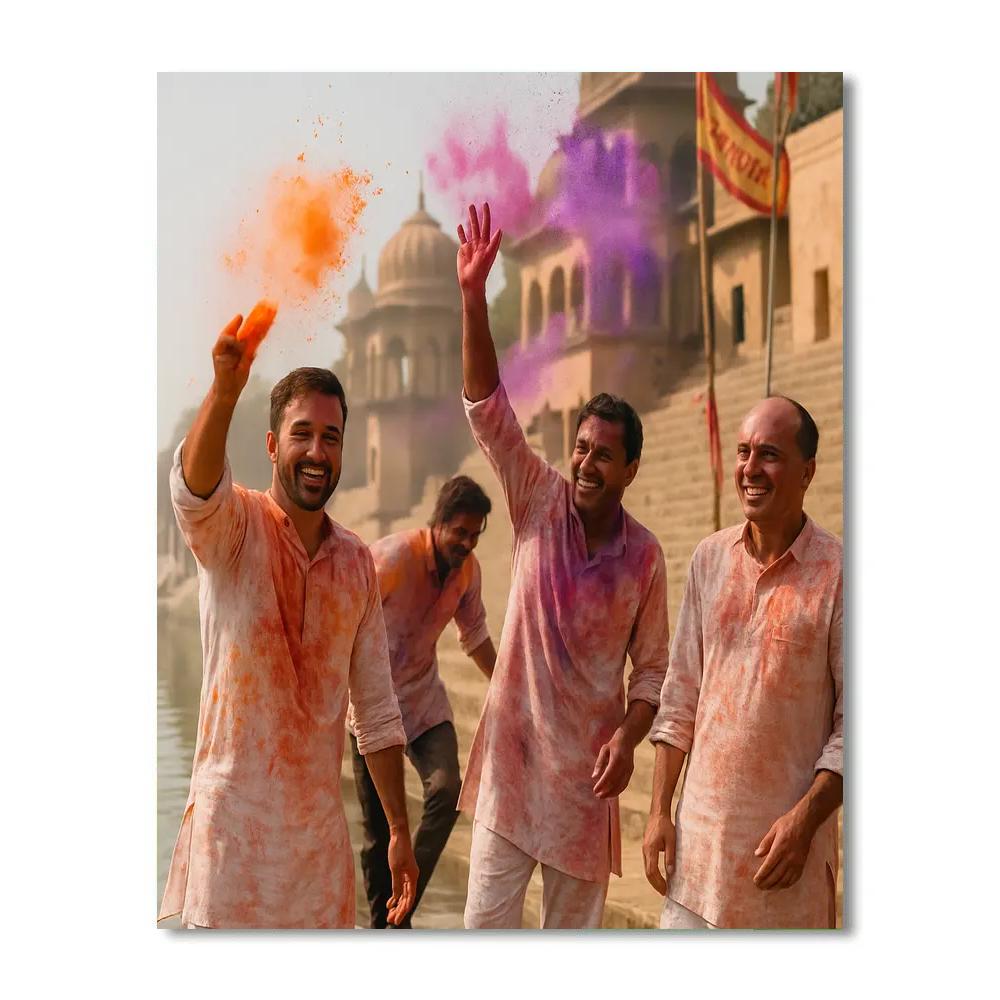 Holi Riverside Celebration Vrindavan paint by color
