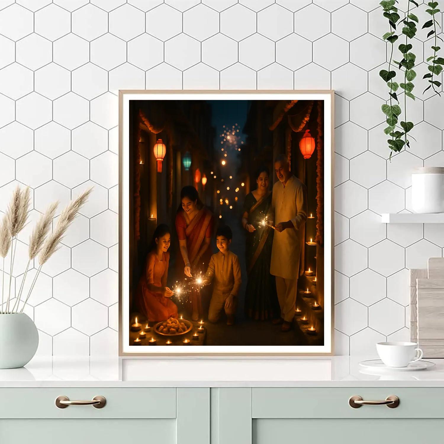 Diwali Street Lantern Display Number painting