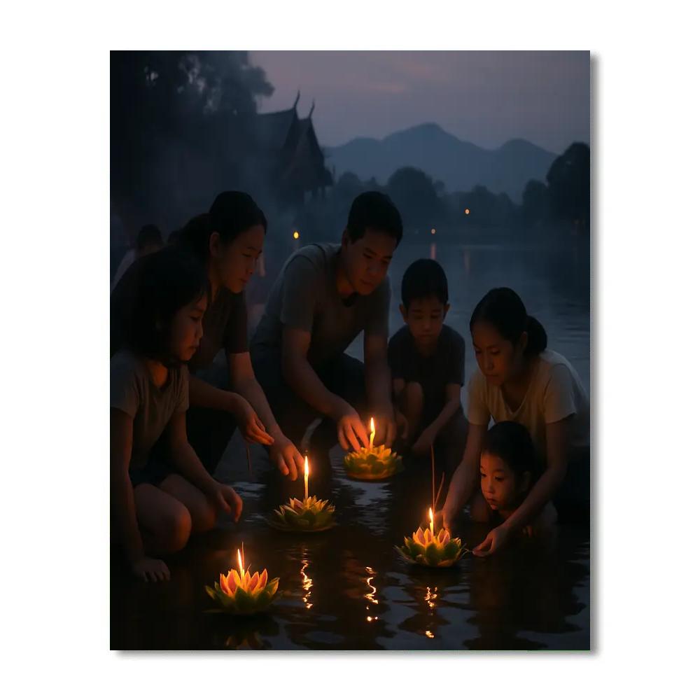 Lantern Floating Buddhist Memorial Paint by numbers art