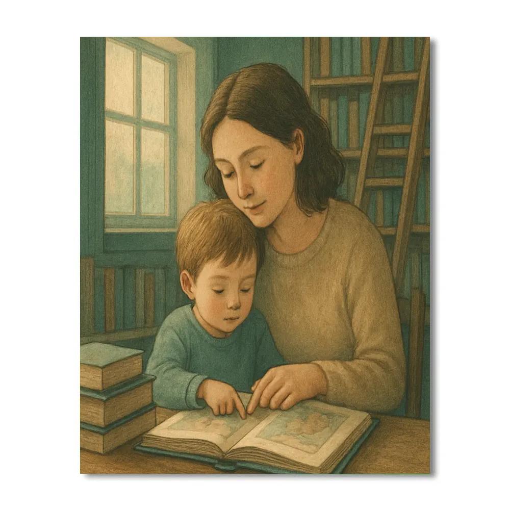 Quiet Library Reading Nook Paint by numbers art