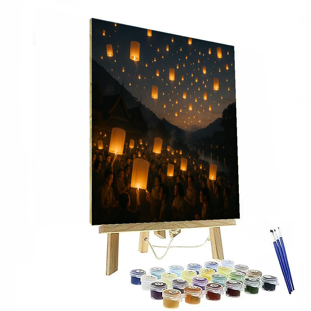 Yi Peng Lantern Release Village Painting by numbers kit