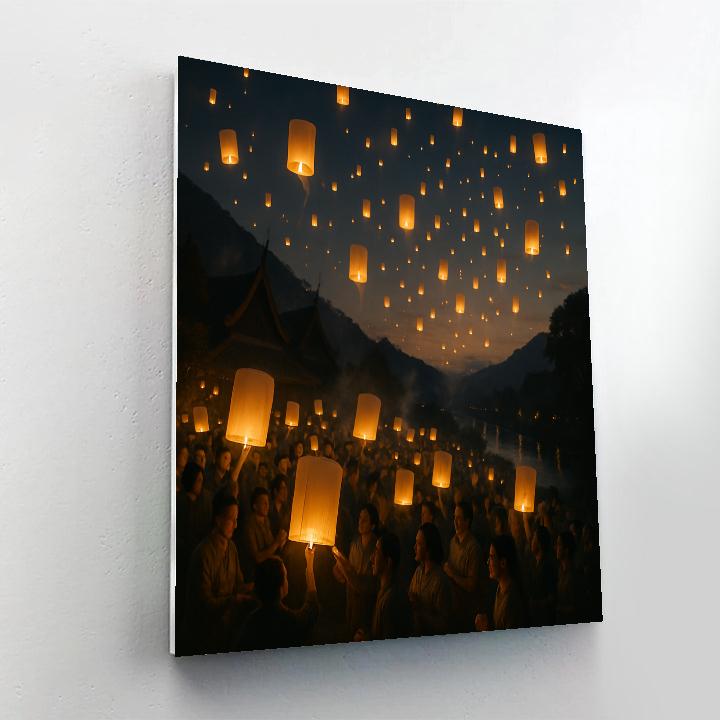 Yi Peng Lantern Release Village Painting by numbers kit