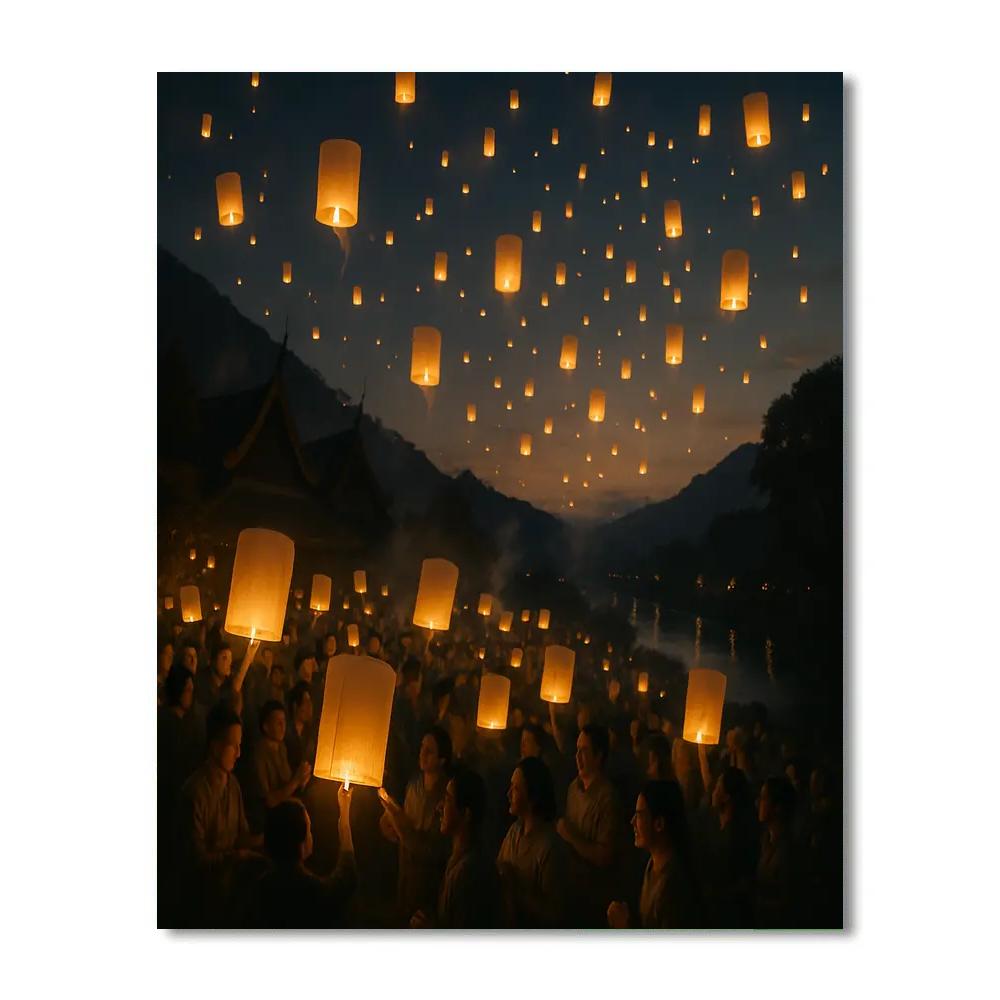 Yi Peng Lantern Release Village Painting by numbers kit