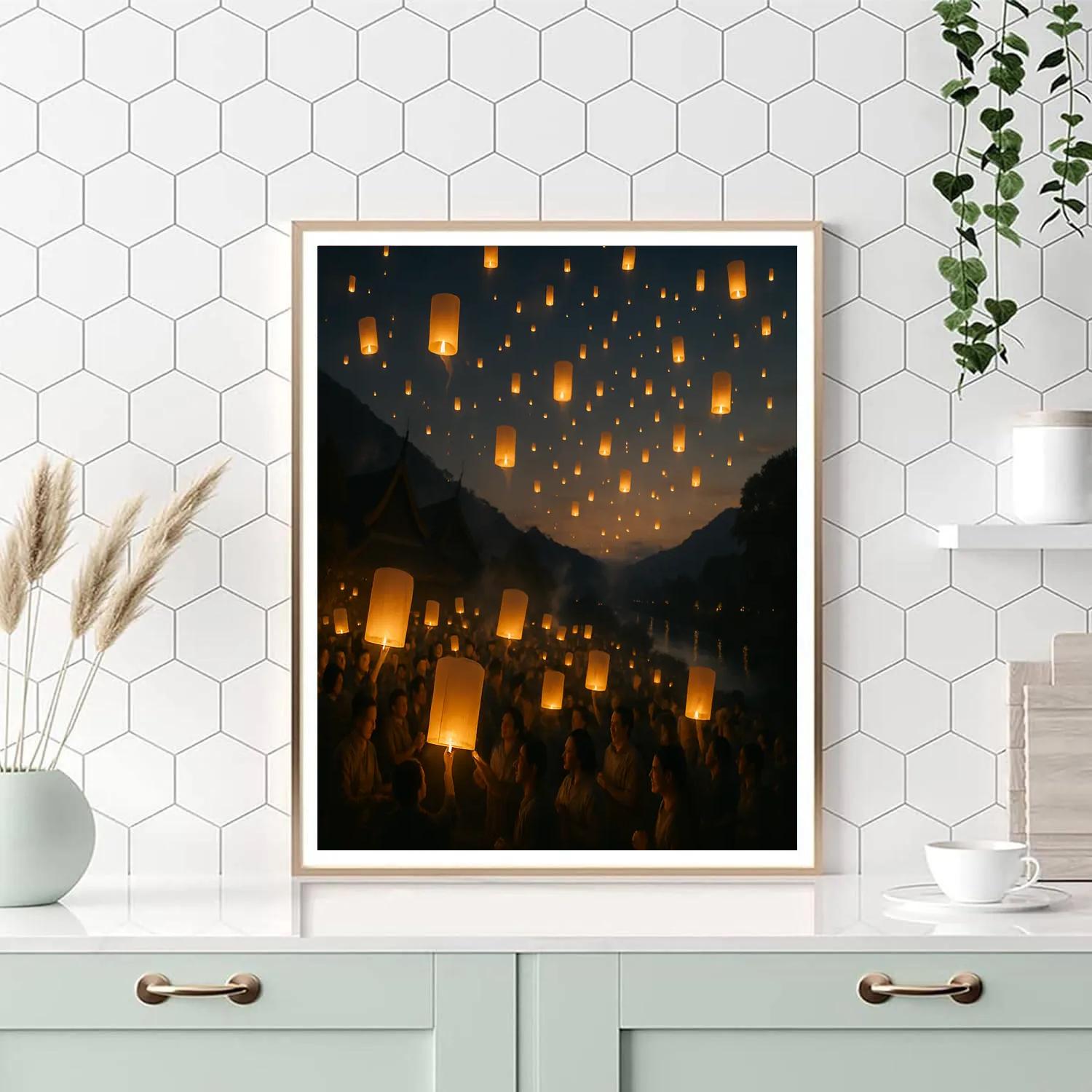 Yi Peng Lantern Release Village Painting by numbers kit