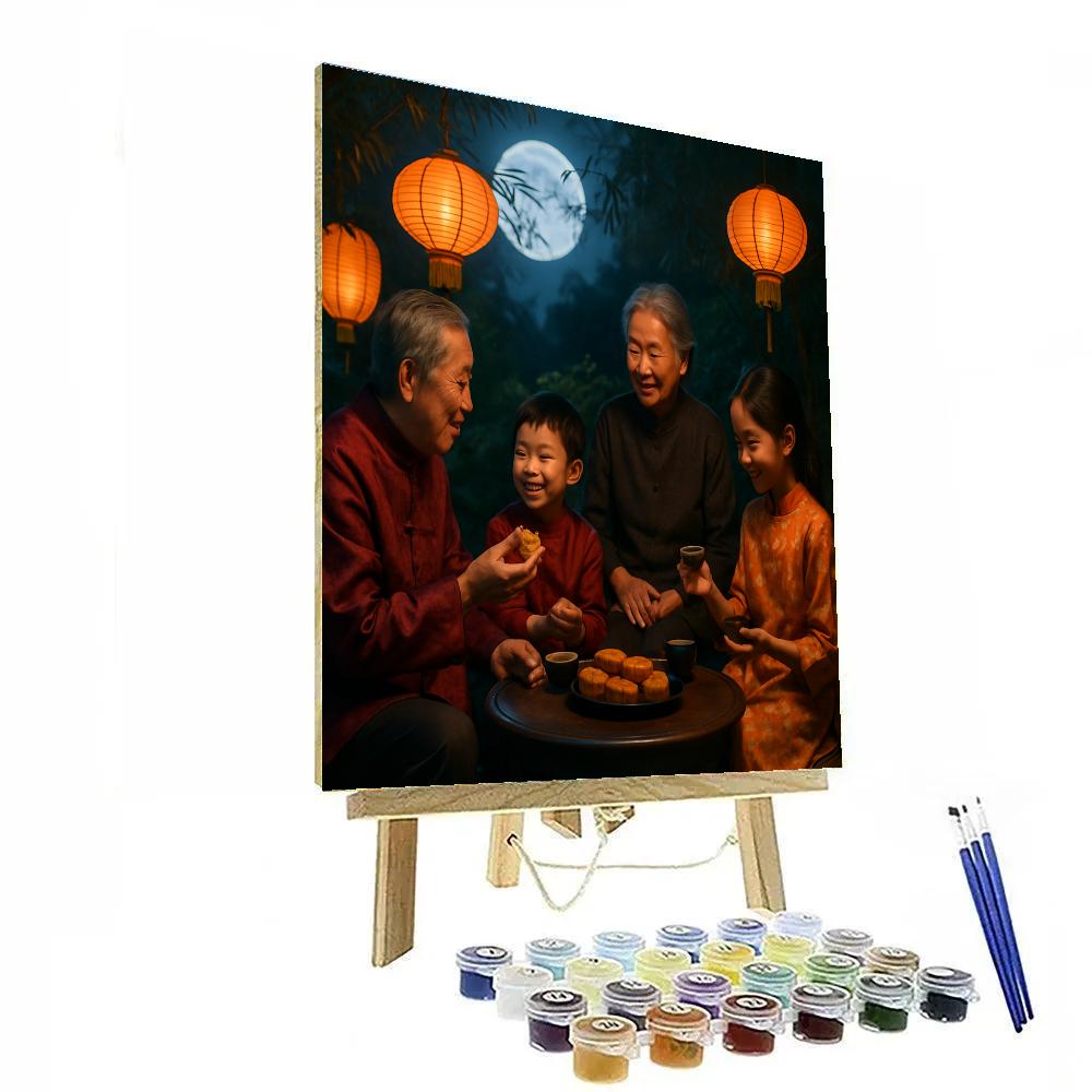 Mid Autumn Moon Watching Tea Garden Paint by numbers art