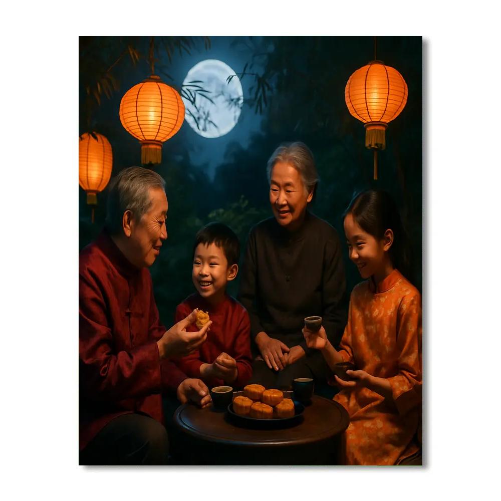 Mid Autumn Moon Watching Tea Garden Paint by numbers art