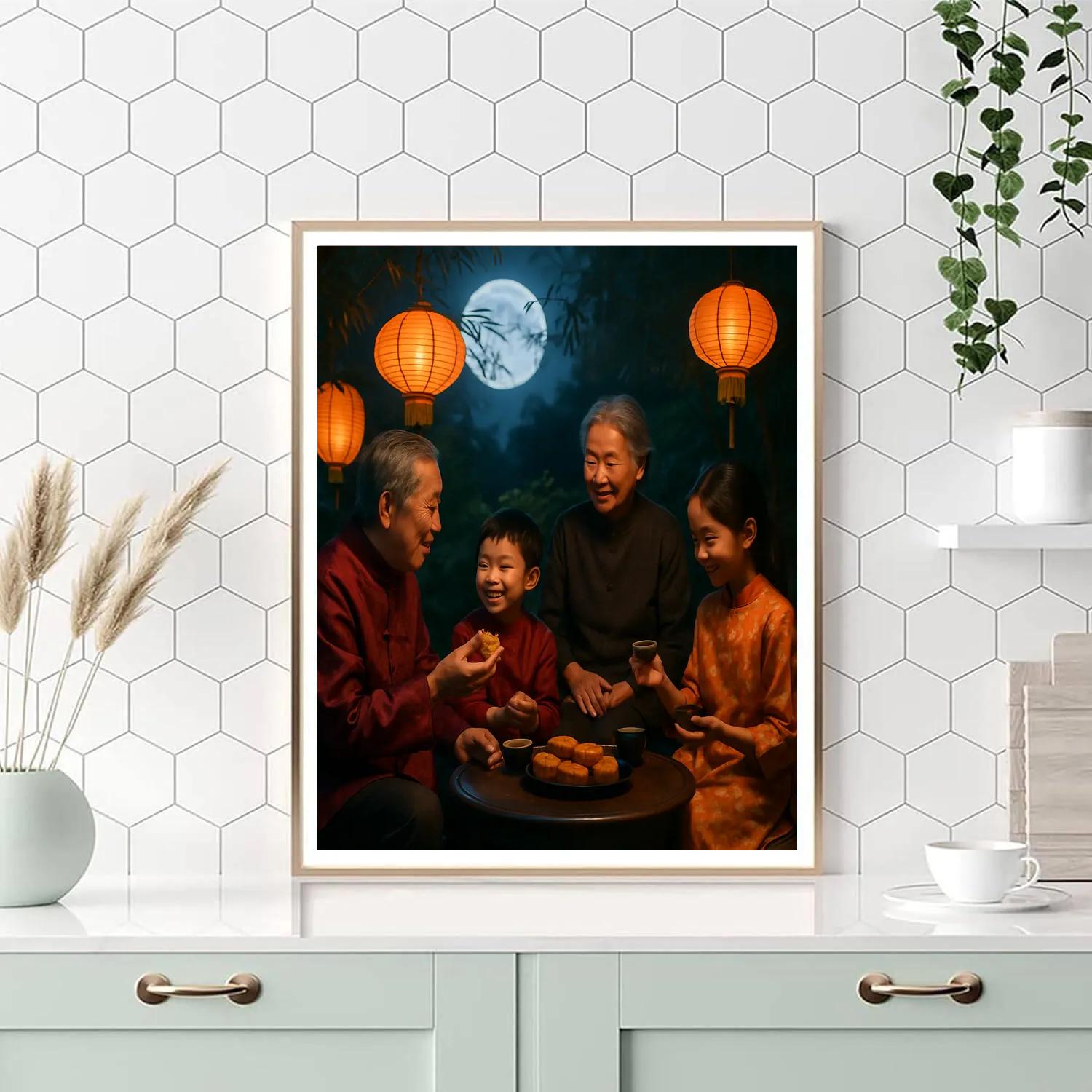 Mid Autumn Moon Watching Tea Garden Paint by numbers art