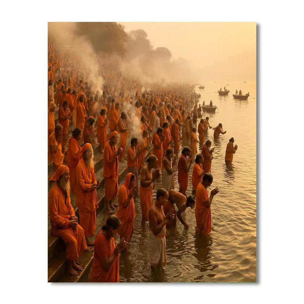 Kumbh Mela Bathing Ghats At Dawn DIY paint by numbers
