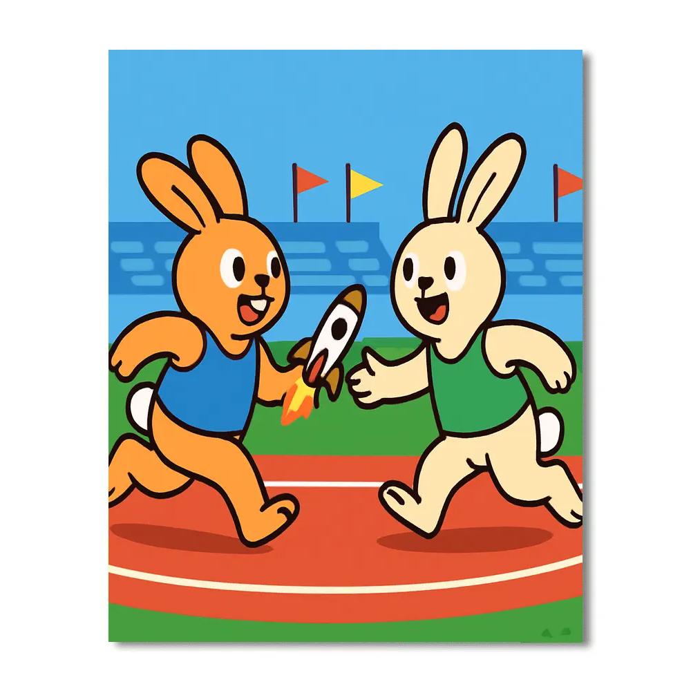 Rocket Relay Rabbits DIY paint by numbers
