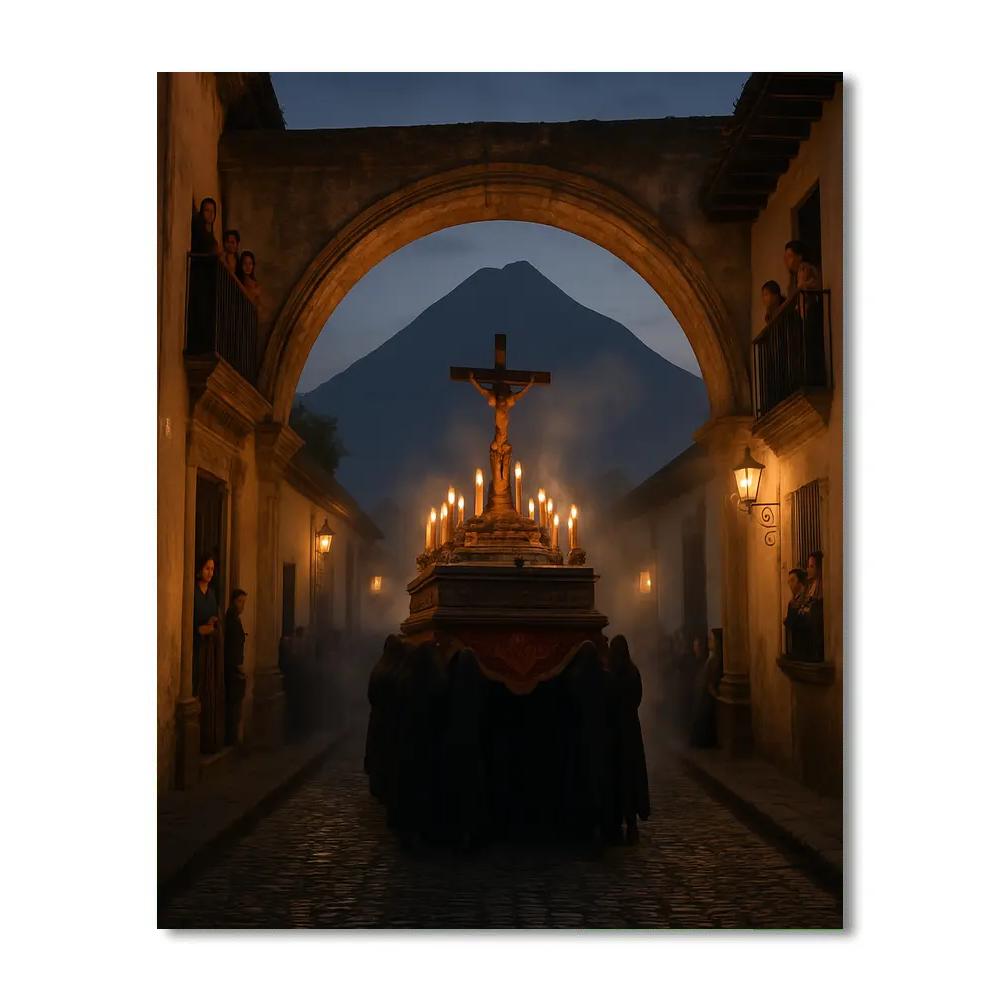 Antigua Lent Procession Through Archways paint by numbers