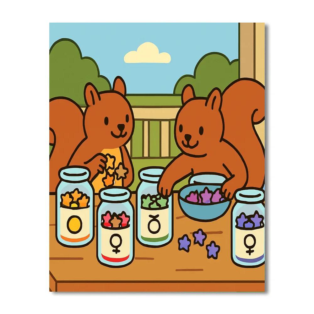 Stellar Seed Sorting Squirrels painting number kit