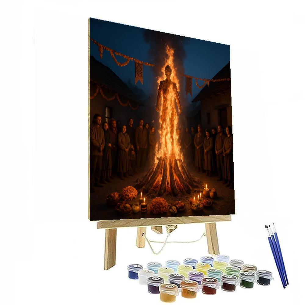 Holika Dahan Village Fire Ritual Paint by numbers art