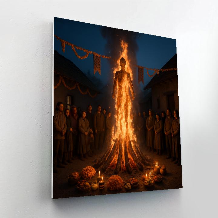 Holika Dahan Village Fire Ritual Paint by numbers art