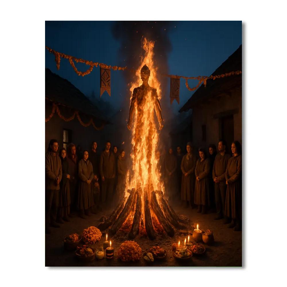 Holika Dahan Village Fire Ritual Paint by numbers art