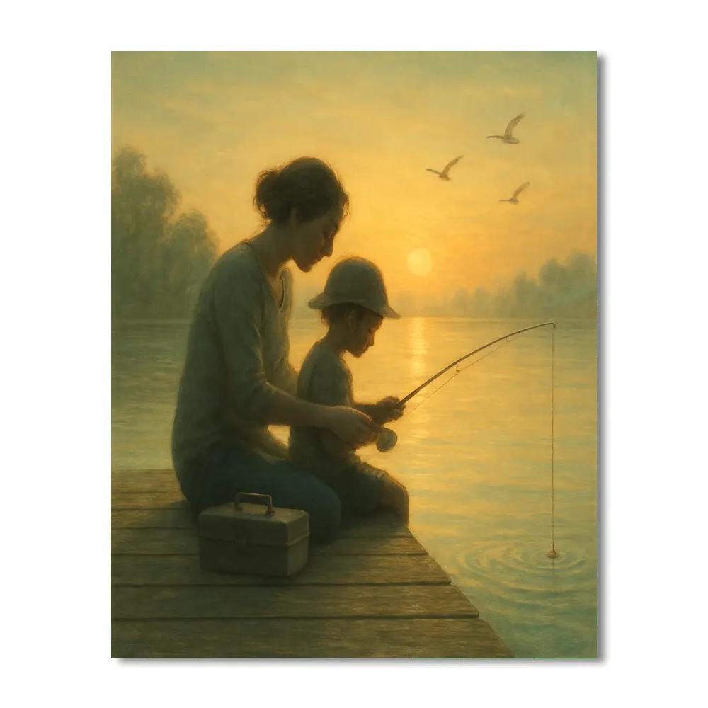 Sunset Dock Fishing Lesson paint by numbers