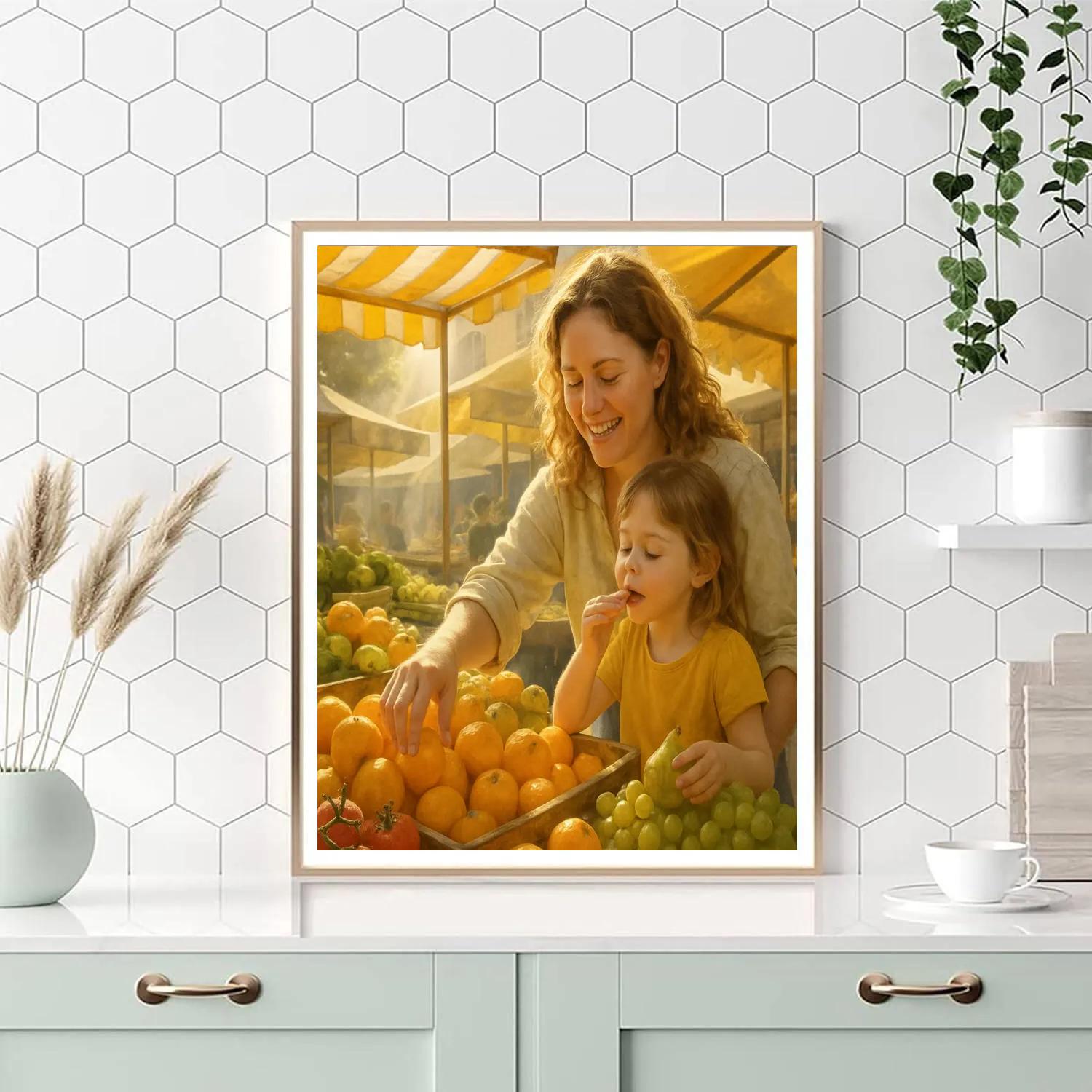 Sunlit Farmers Market Morning painting number kit