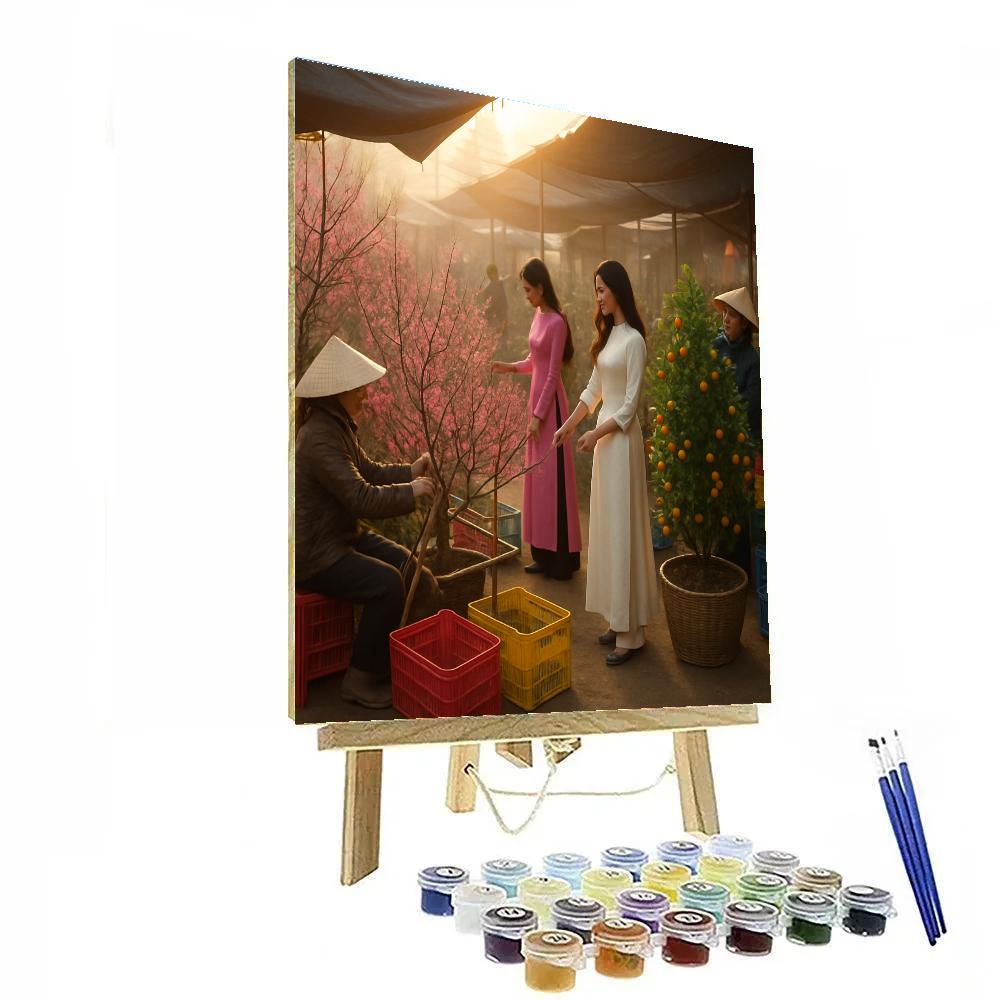 Saigon Tet Flower Stall Morning Paint by numbers art