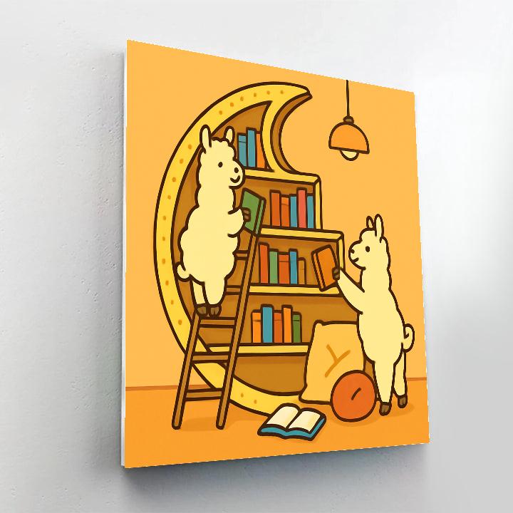Lunar Library Llamas Number painting