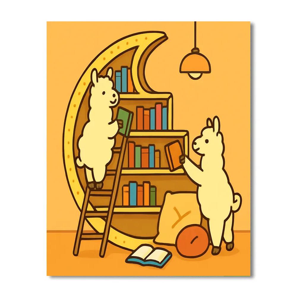 Lunar Library Llamas Number painting