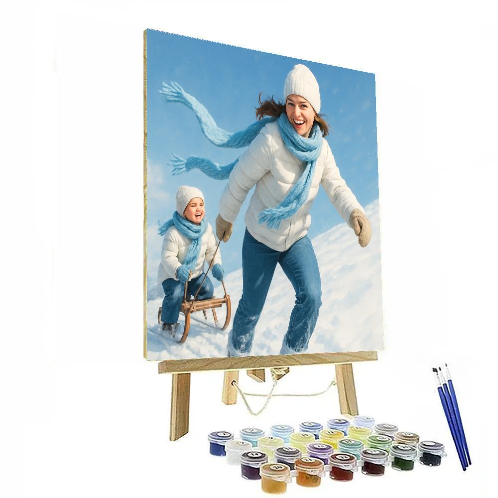 Snowy Sled Teamwork Numbered painting kits