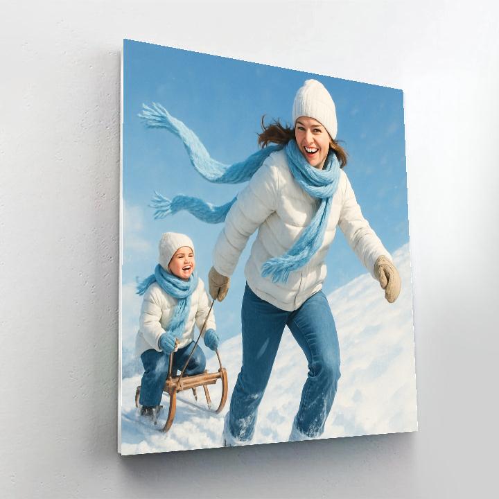 Snowy Sled Teamwork Numbered painting kits