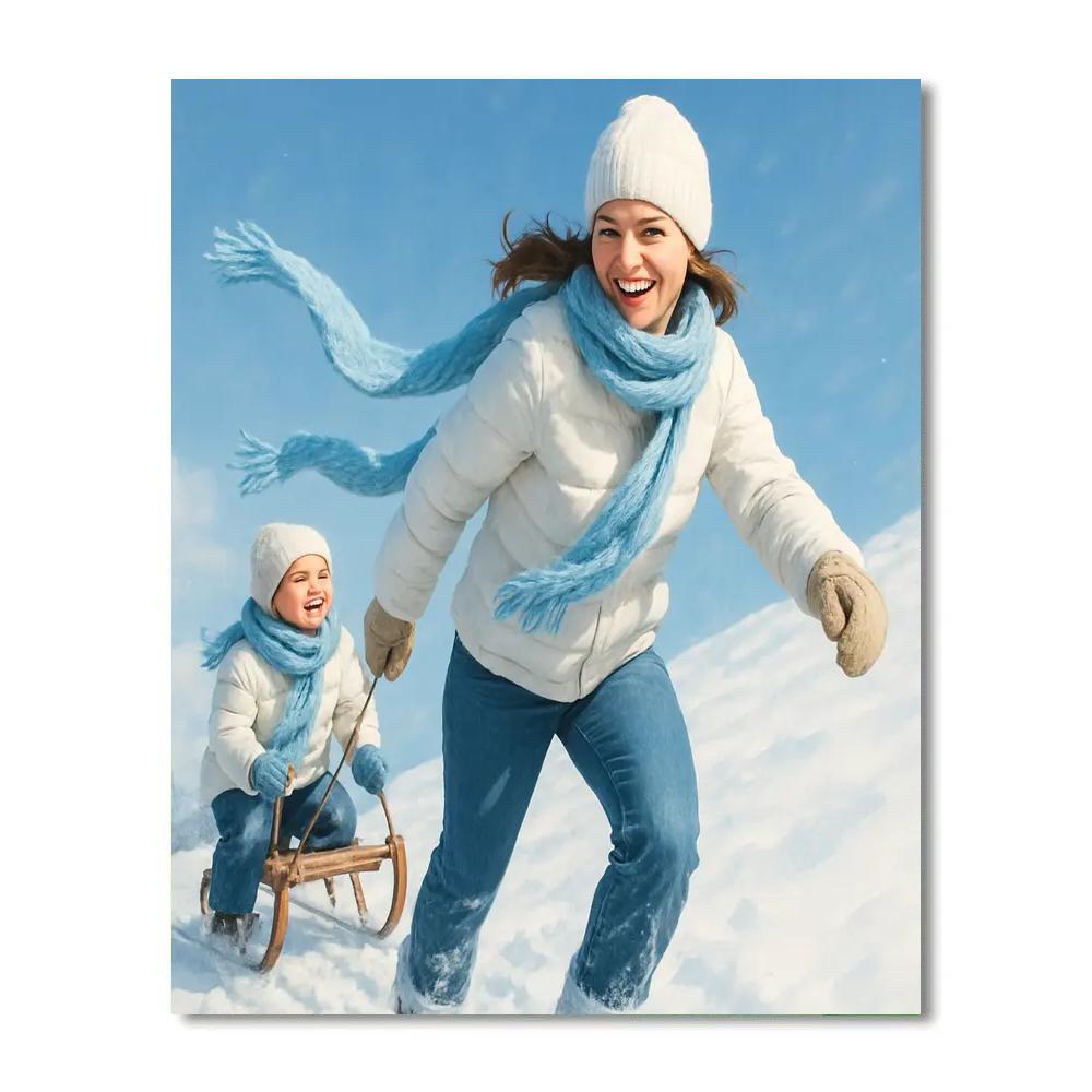 Snowy Sled Teamwork Numbered painting kits