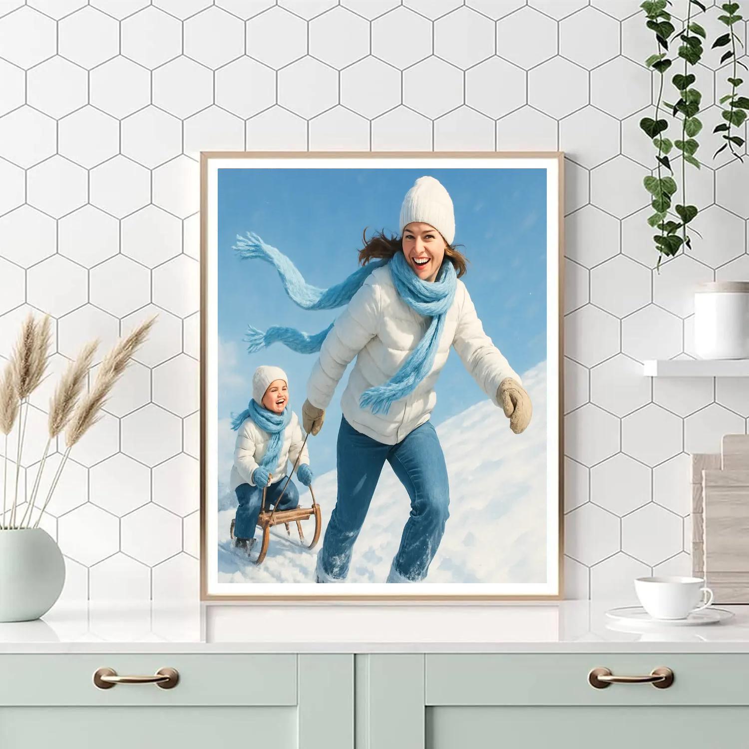 Snowy Sled Teamwork Numbered painting kits