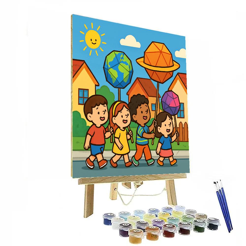 Orbiting Origami Parade Number painting