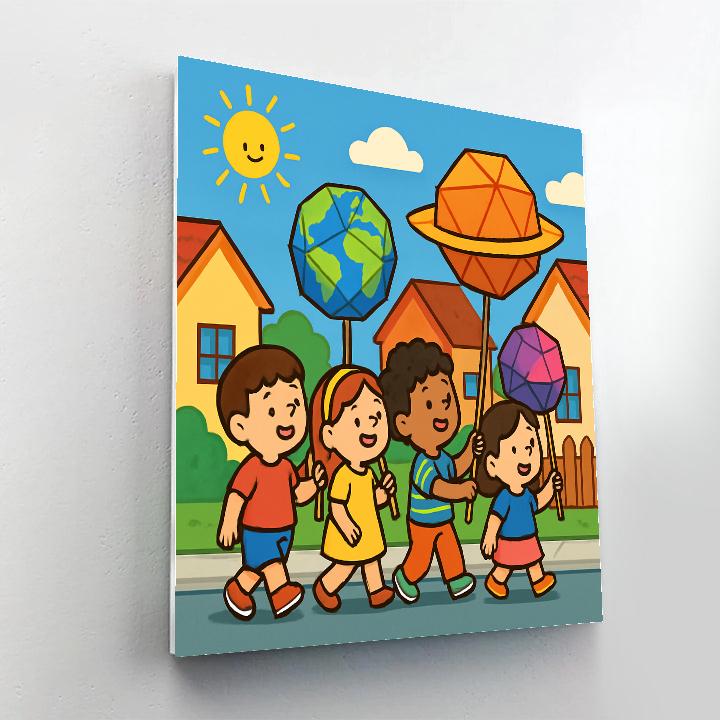 Orbiting Origami Parade Number painting