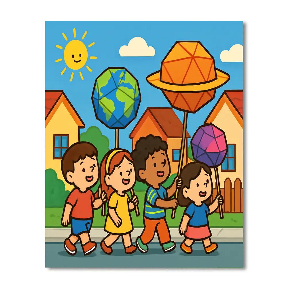 Orbiting Origami Parade Number painting