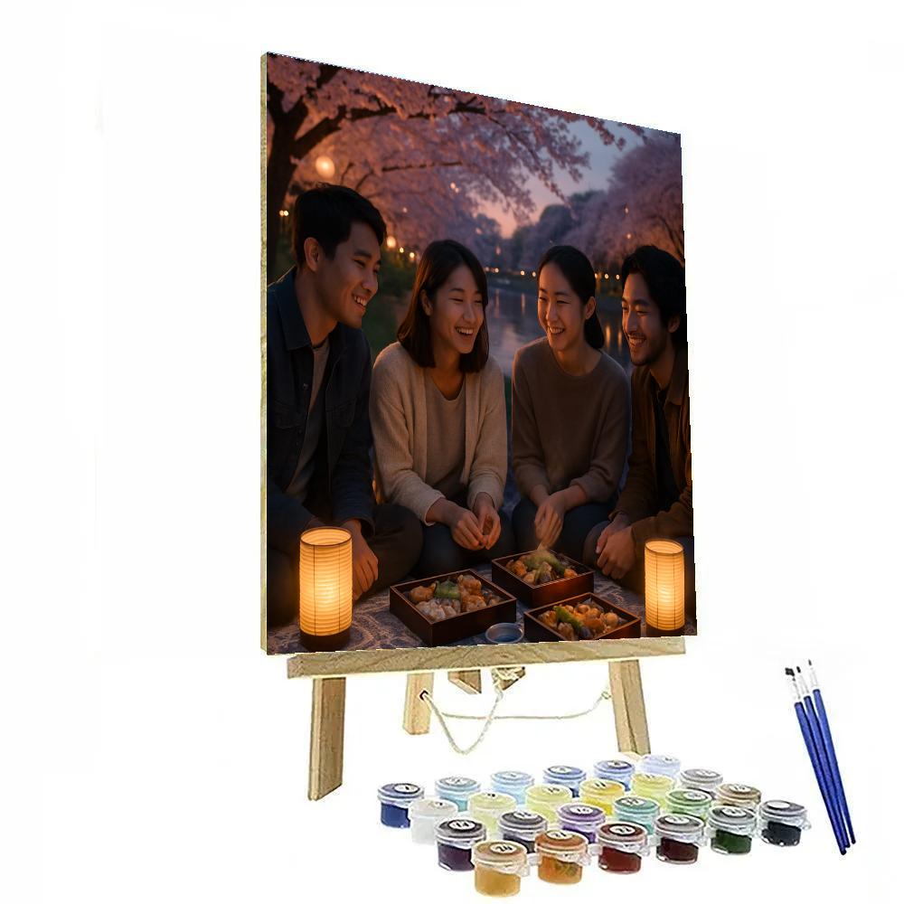 Hanami Evening Riverside Picnic paint by number
