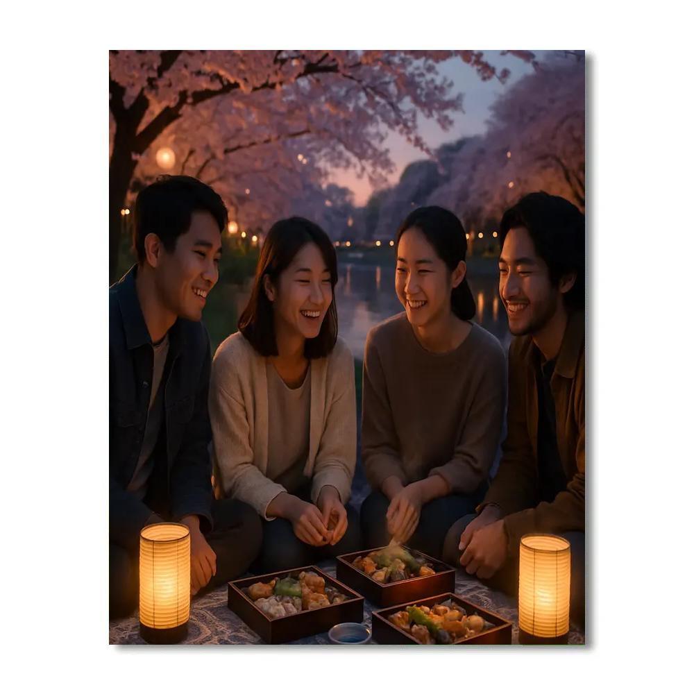 Hanami Evening Riverside Picnic paint by number