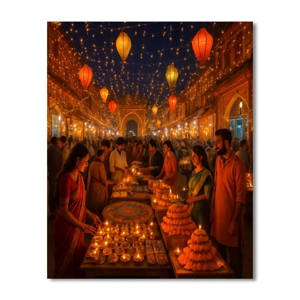 Diwali Night Market In Jaipur Number painting