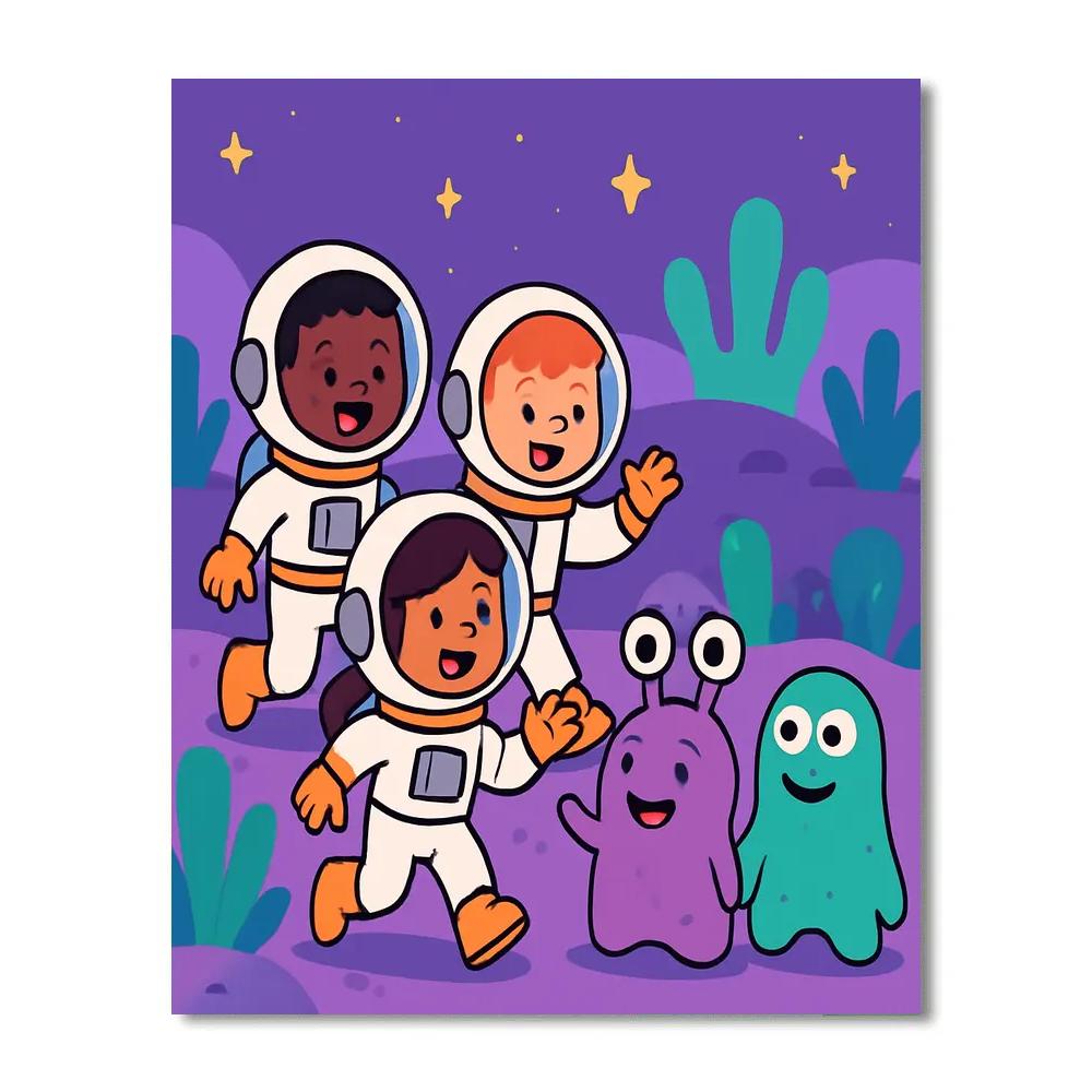 Space Explorers On A Friendly Alien Planet Paint by numbers kits