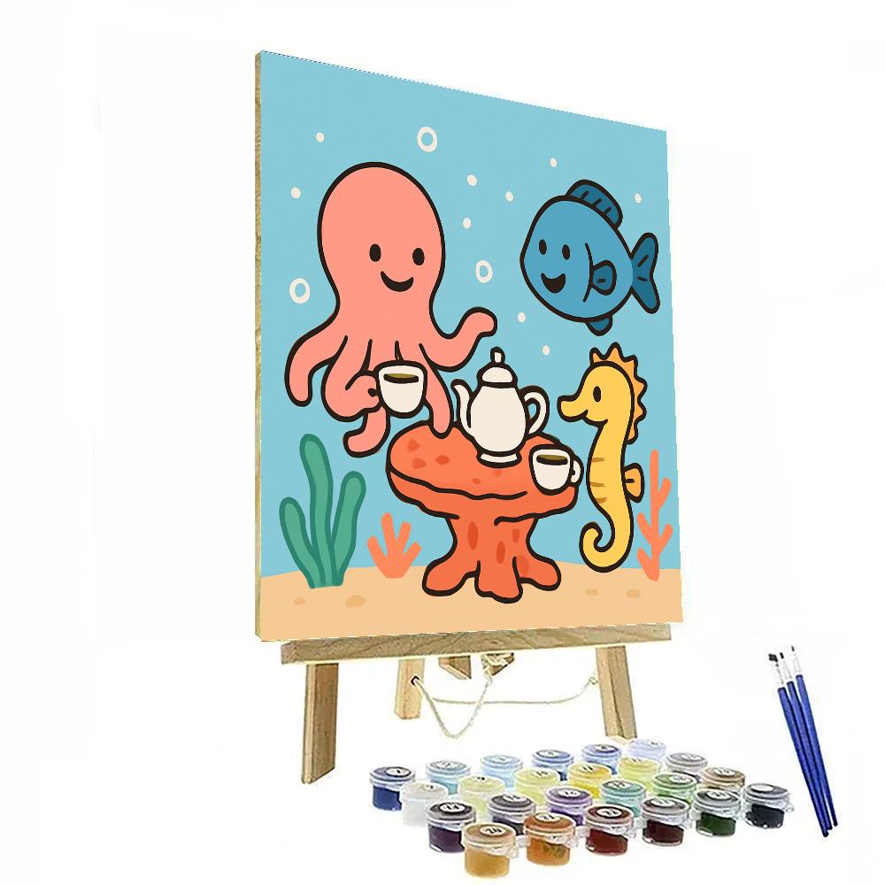 Underwater Tea Party With Colorful Sea Creatures painting number kit