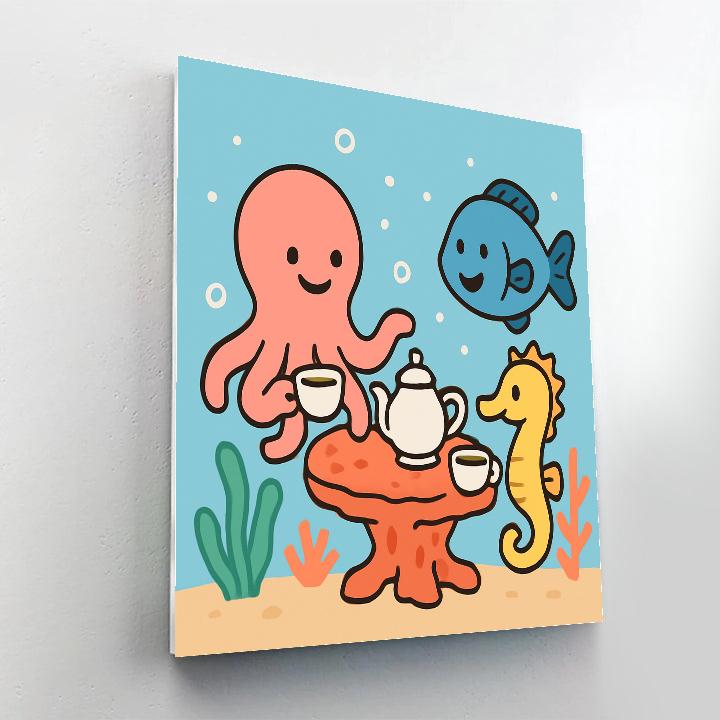 Underwater Tea Party With Colorful Sea Creatures painting number kit
