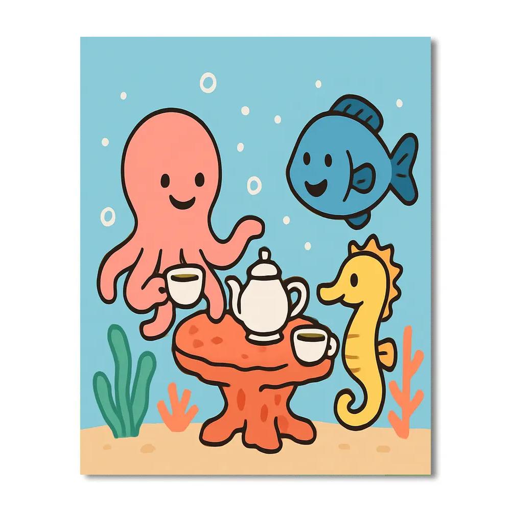 Underwater Tea Party With Colorful Sea Creatures painting number kit