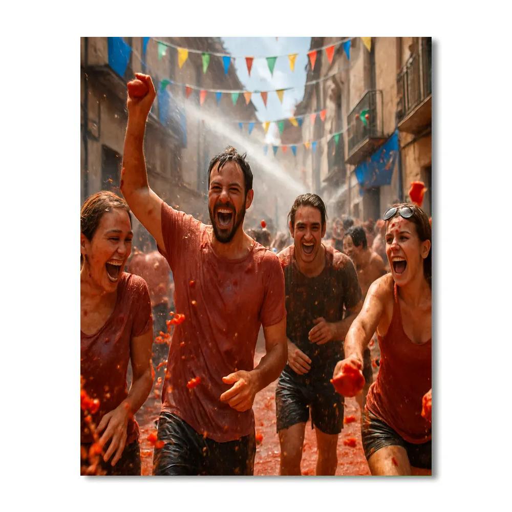 La Tomatina Tomato Fight Festival paint by color