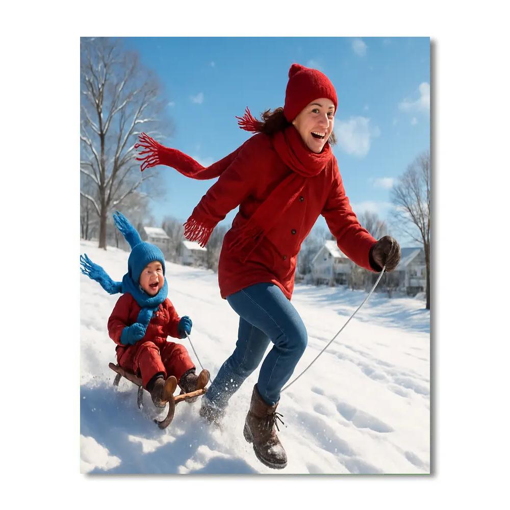 Snow Day Sled Push paint by number